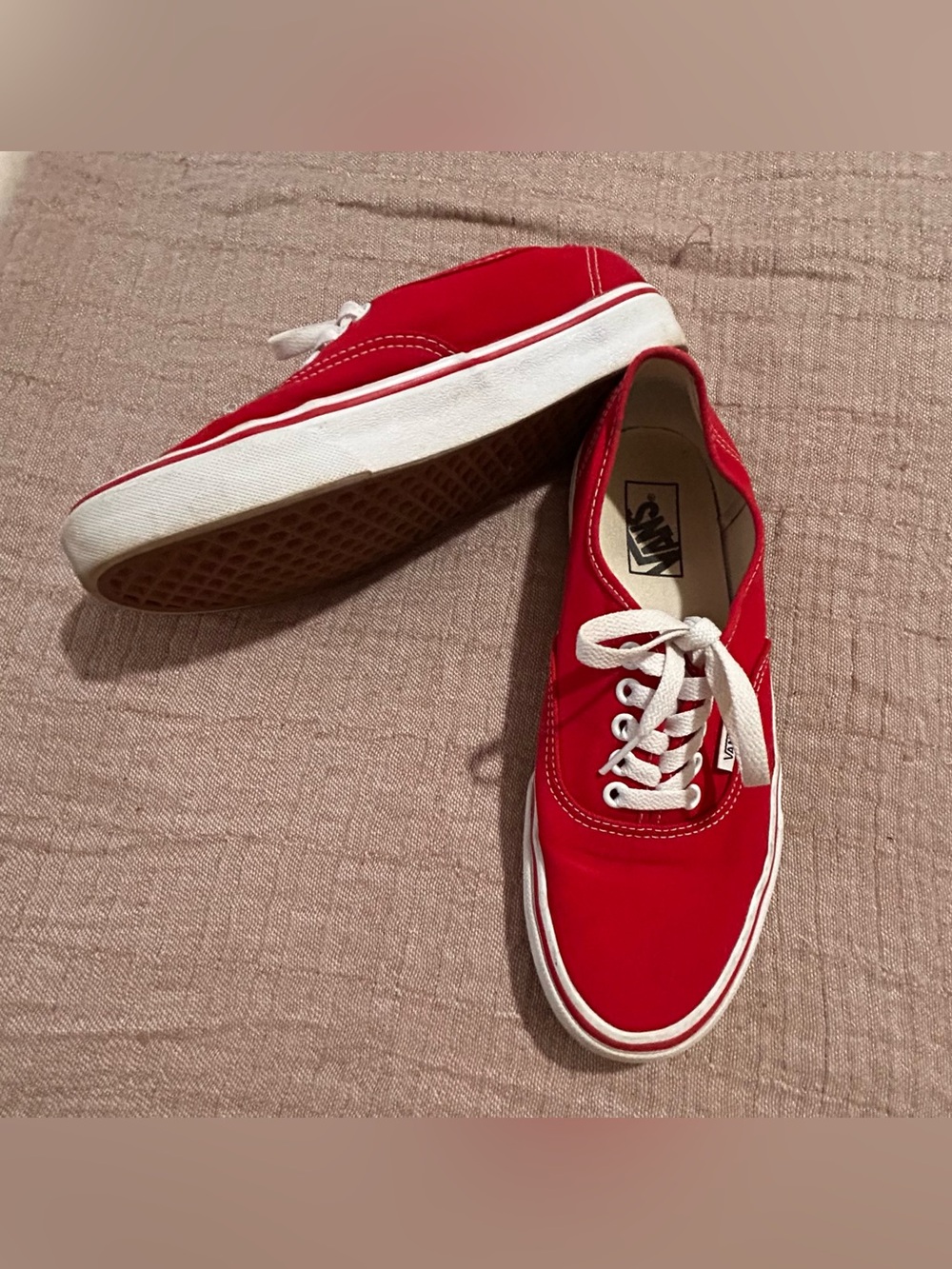 Vans Red Low-Top Canvas Sneakers with White Laces-9.5